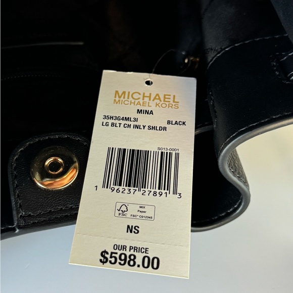 Michael Kors Mina Large Chain Shoulder Pebbled Leather Bag Black/Gold - Picture 10 of 15